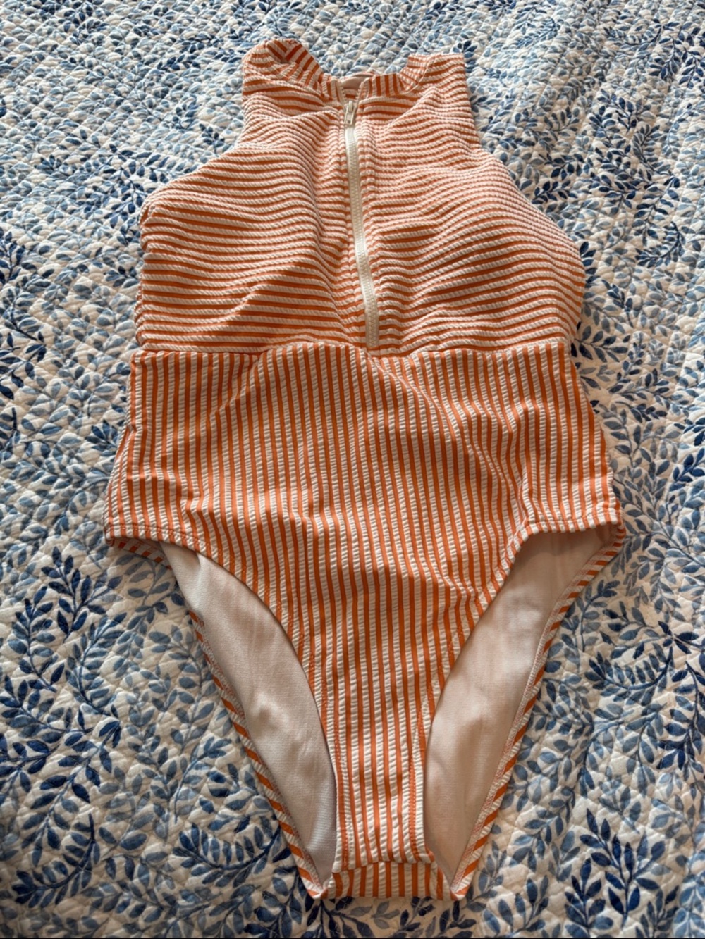 Splendid Orange and White Striped Swim One-Piece